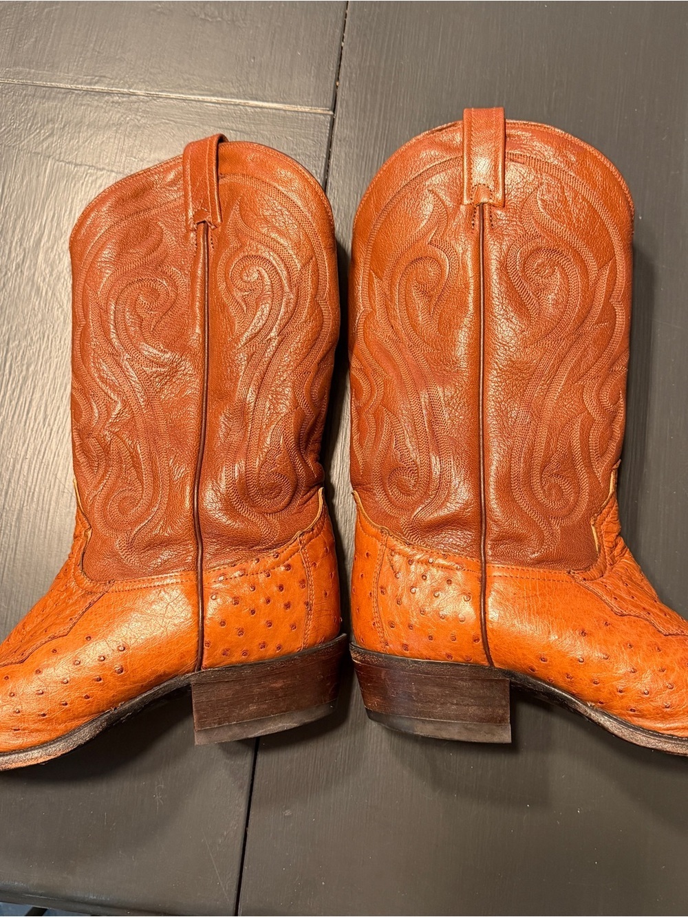 Tony Lama CZ906 Peanut Brittle Four Piece Ostrich Cowboy Boots. Two Tone Sz 10